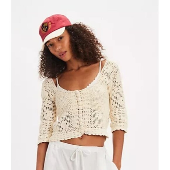 Free People Bahamas Crochet Top Womens S Boho Chic Hippie Beach Vintage Retro - Picture 1 of 7